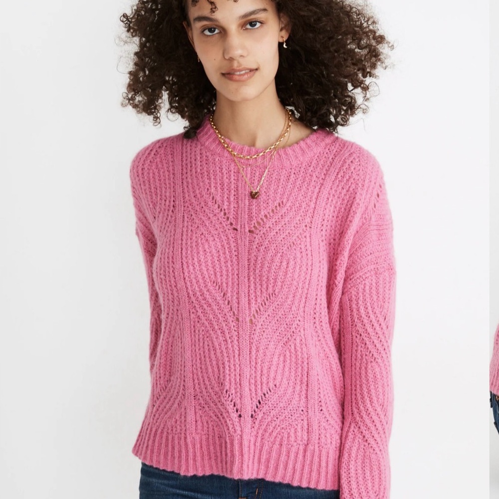 Madewell Charley Pullover Cable-Knit Sweater Pink Size Medium